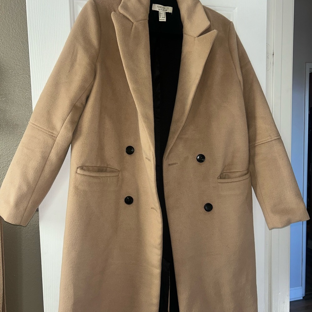 Forever 21 Camel Coat with Black Lining